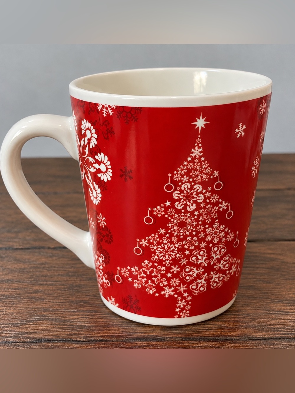 Red White Christmas Tree Snowflake Ceramic Mug 14 Oz Holiday Cup